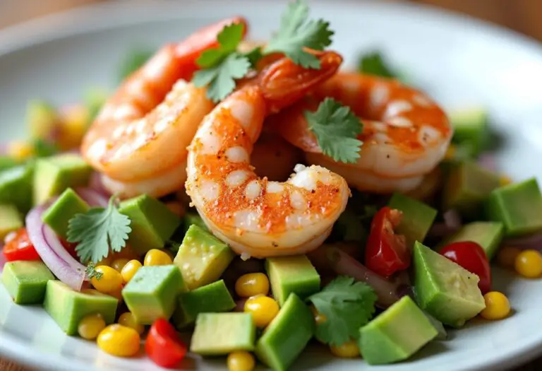 Avocado Corn Salad with Grilled Shrimp