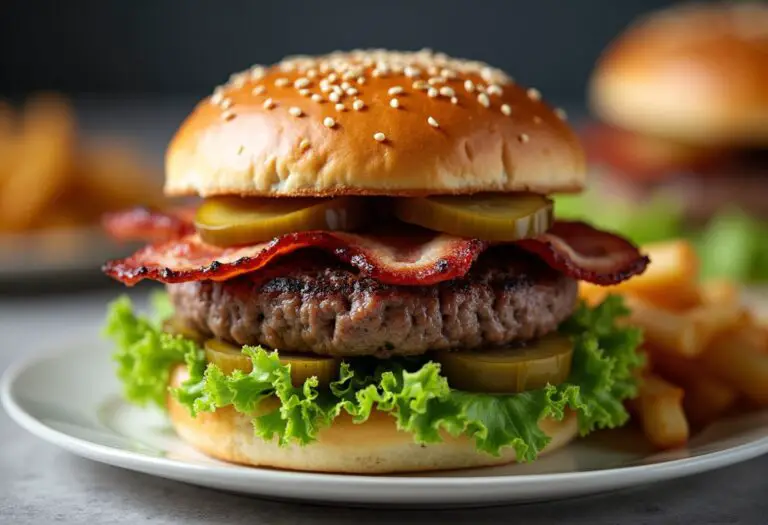 Bacon Burger with Lettuce and Pickles