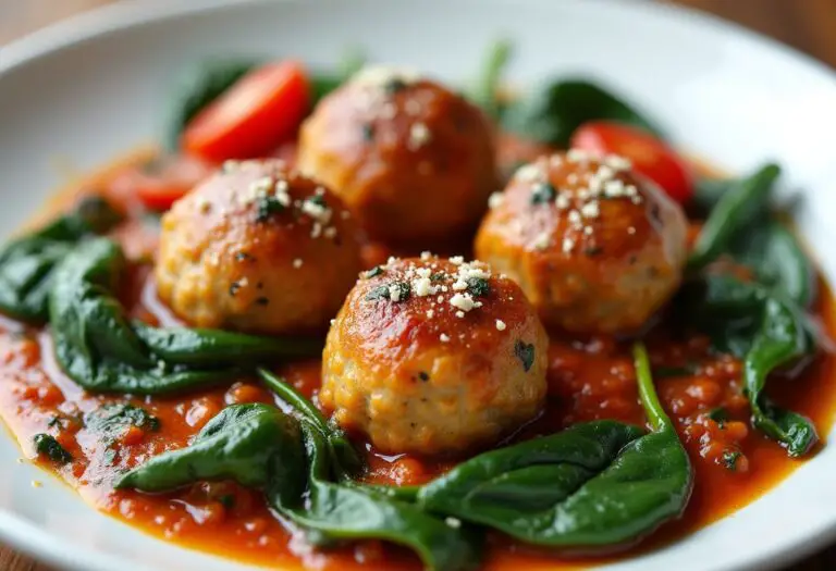 Baked Chicken Ricotta Meatballs with Spinach
