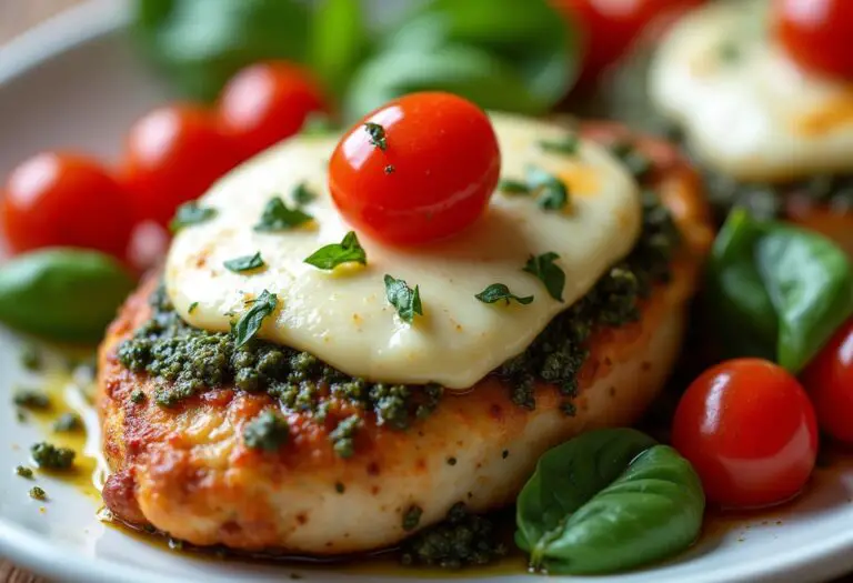 Basil Pesto Tomato Mozzarella Chicken Bake