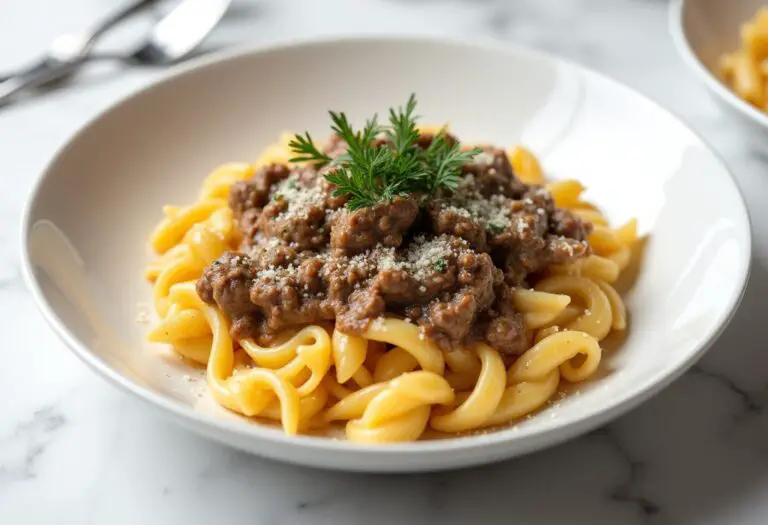 Beef and Rotini in Garlic Parmesan Sauce