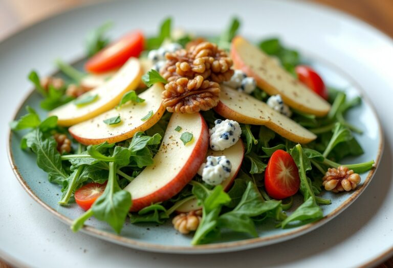 Delicious Blue Cheese Salad with Apples, Walnuts and Arugula