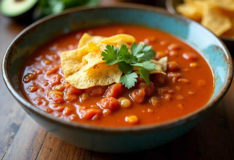 Hearty Soup with Crisp Tortilla Chips