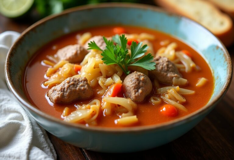 Hearty Cabbage Soup with Meat and Vegetables