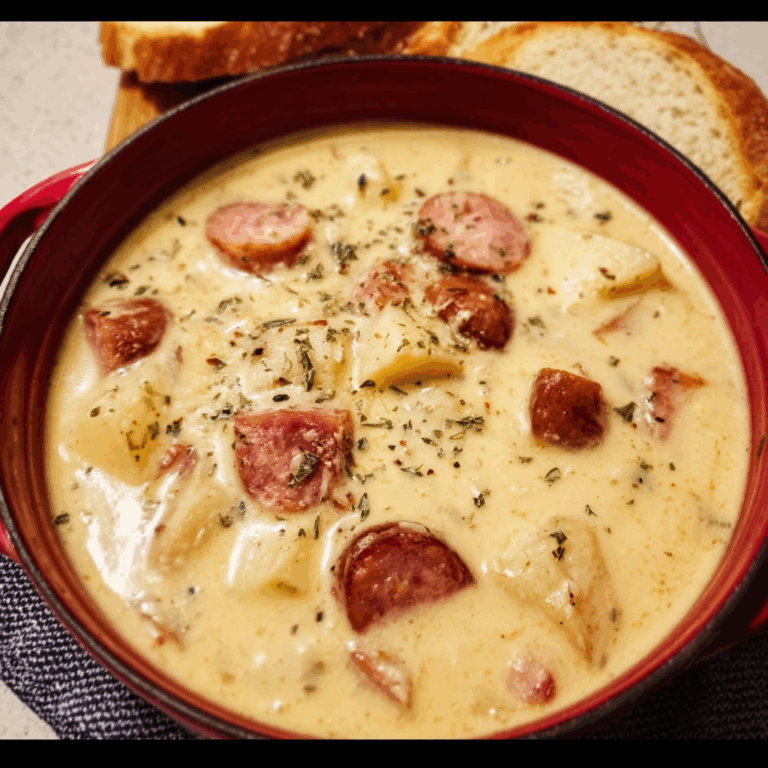 Cheesy Sausage Potato Soup with Crusty Bread