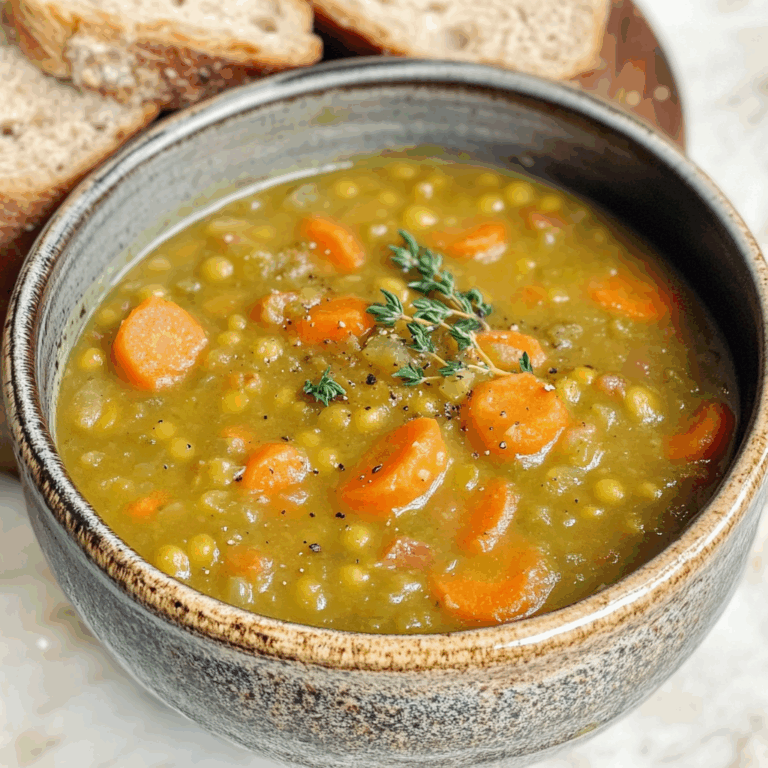 Hearty Split Pea Soup with Carrots and Crusty Bread