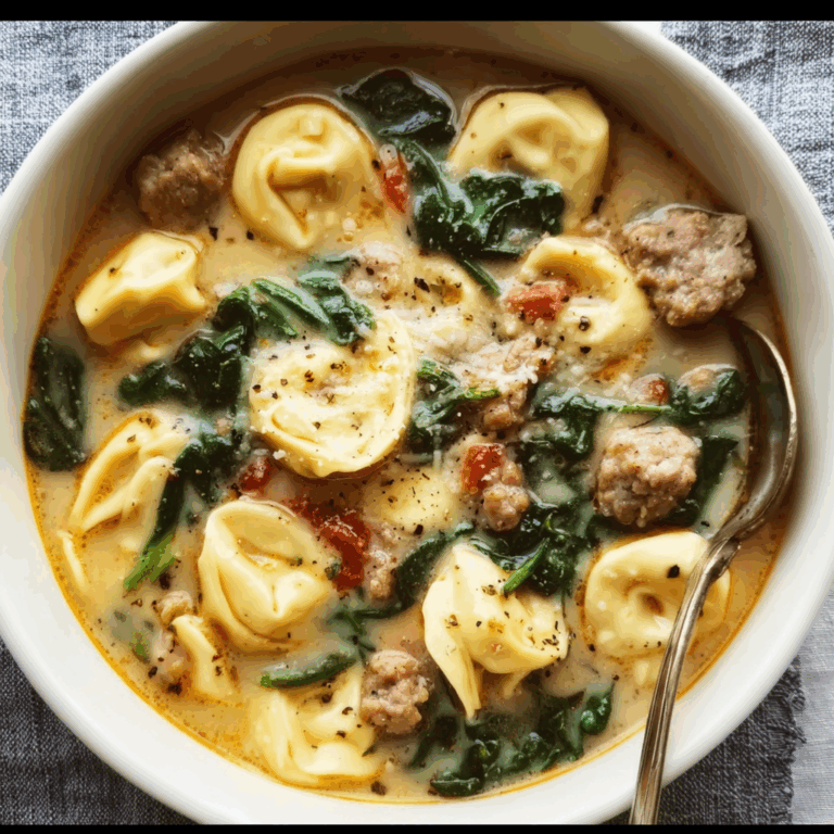 Tortellini Soup with Sausage and Spinach