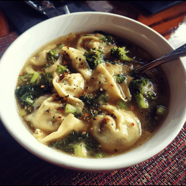 Wonton Soup with Broccoli and Spinach