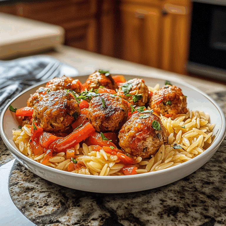Chicken Meatballs with Peppers and Orzo