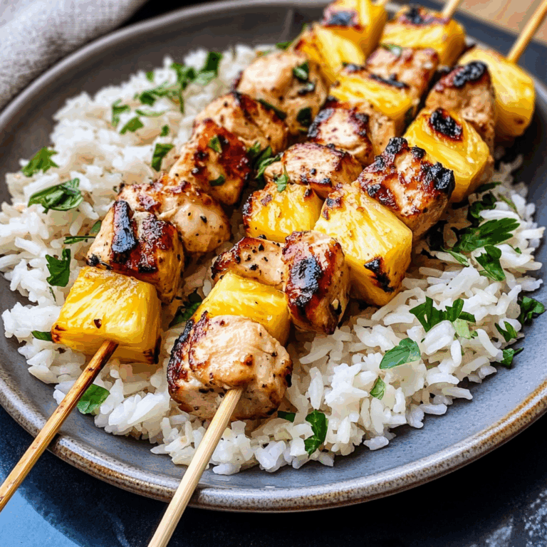Chicken and Pineapple Skewers with Rice