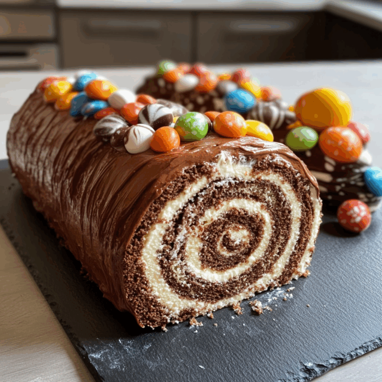 Delectable Roll Cake with Chocolate Frosting and Candies