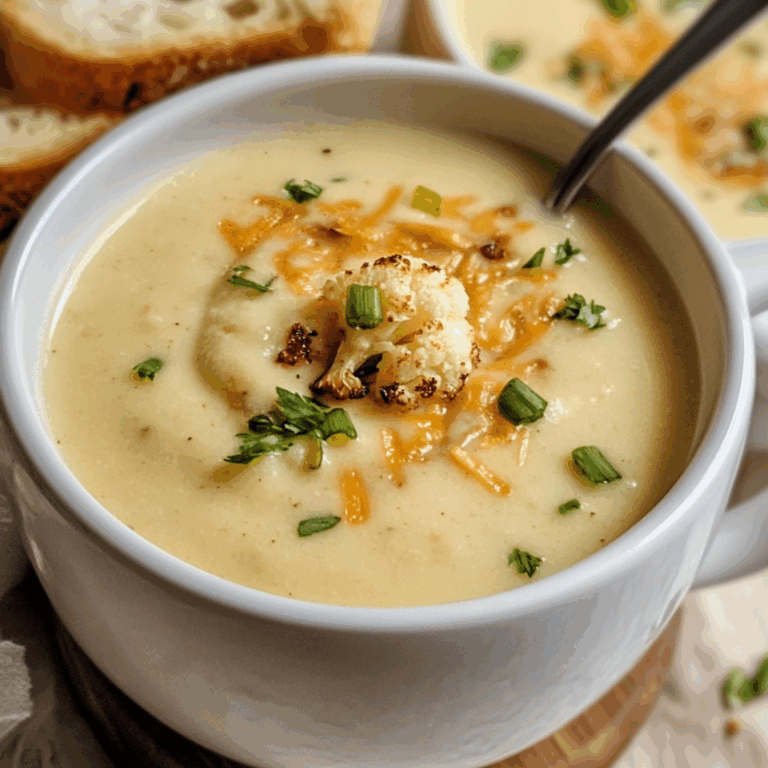 Roasted Garlic Cheddar Cauliflower Soup