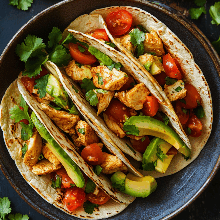 Chicken Tacos with Avocado, Tomatoes, and Cilantro