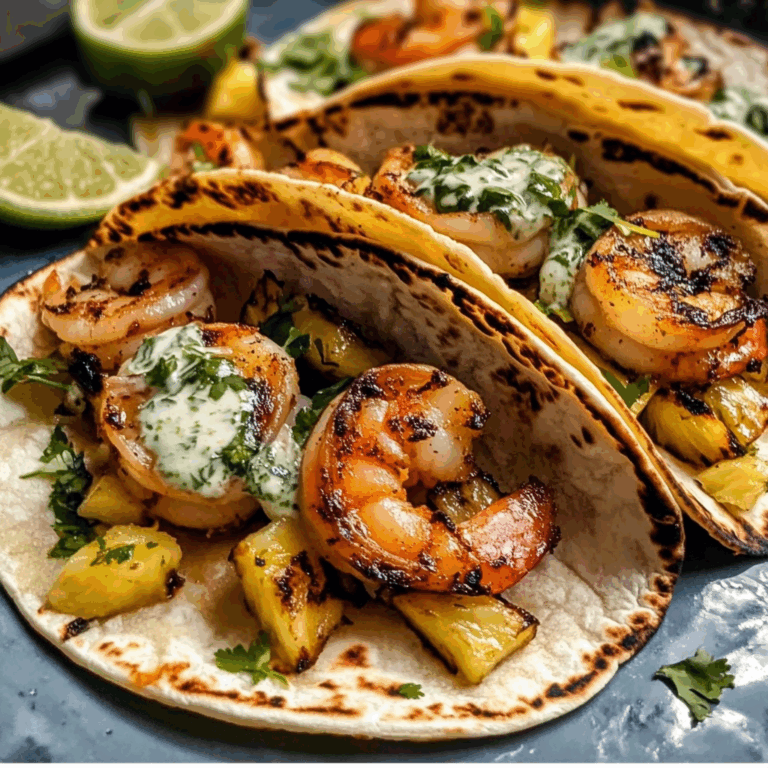 Jalapeño Pineapple Shrimp Tacos with Cilantro Garlic Sauce