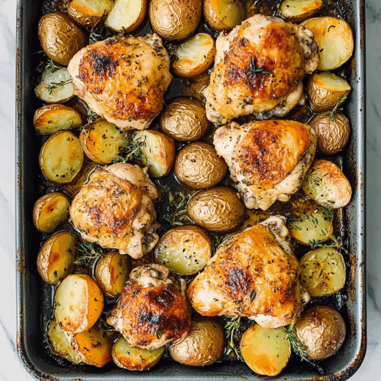 One Pan Garlic Roasted Chicken and Baby Potatoes