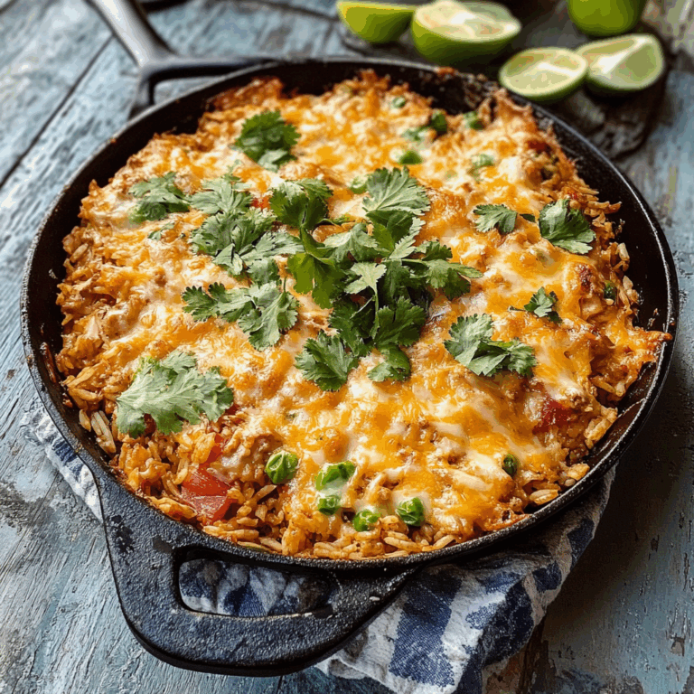 One Skillet Cheesy Cuban Chicken Rice Bake