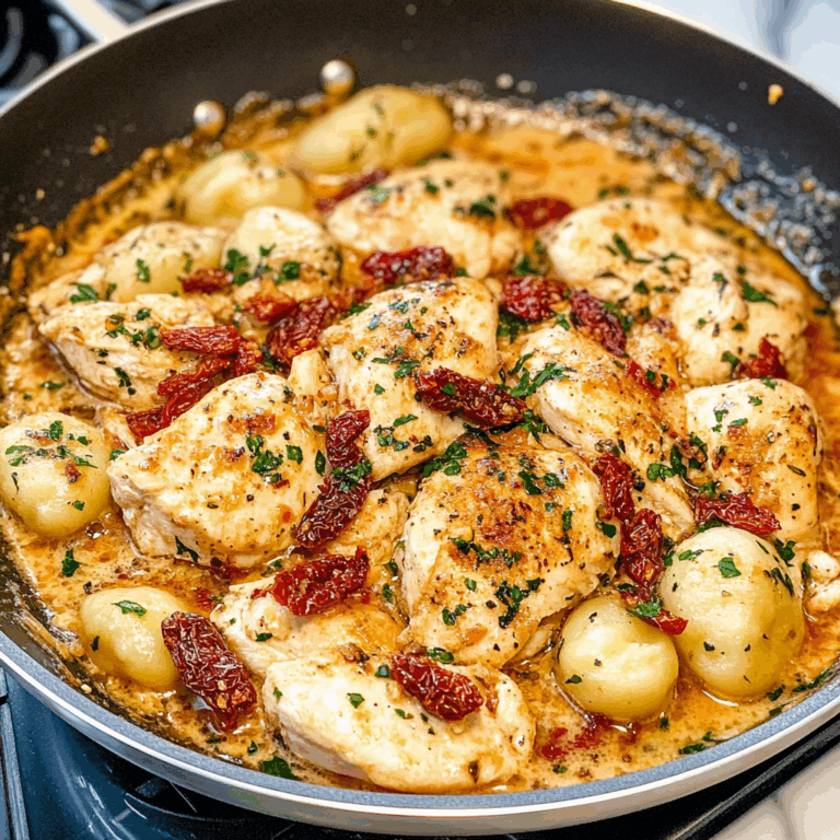 One Skillet Sun Dried Tomato Chicken and Gnocchini