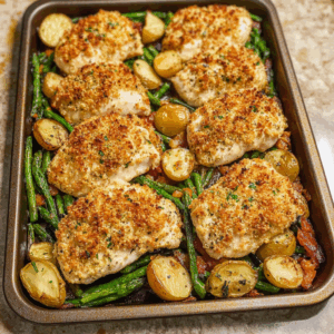 Parmesan Crusted Chicken Sheet Pan Dinner