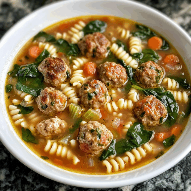 Hearty Italian Meatball Soup with Pasta and Spinach