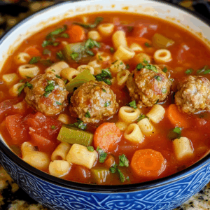 Authentic Italian Meatball Soup with Pasta and Vegetables