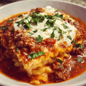Creamy Lasagna Soup with Hearty Meat and Cheese