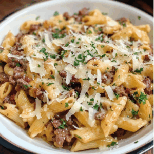 Delectable Pasta Dish with Savory Meat and Melty Cheese